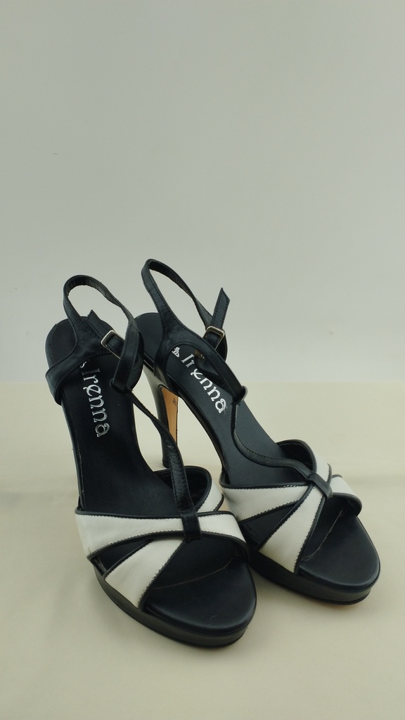Sandalias taco aguja blanco y negro IRENNA  T:36