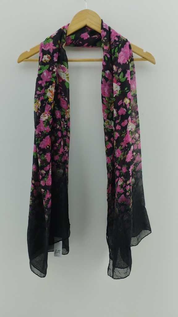 Pañuelo negro flores rosadas