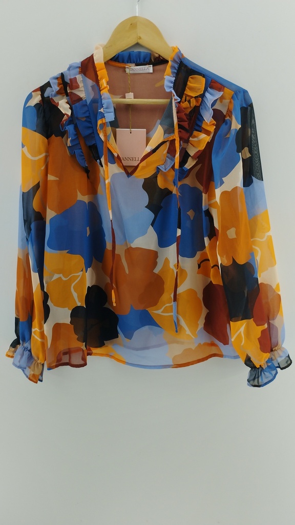 Blusa naranja y azul estampado abstracto CANNELLA T:44