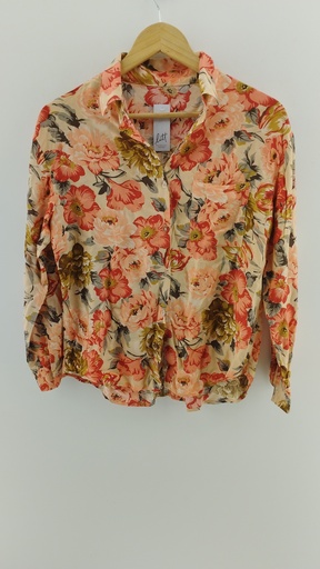 [P04783-1] Camisa floreada botones transparentes T:L