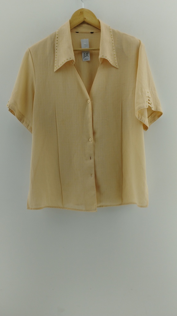 Camisa beige apliques en cuello dorados T:3