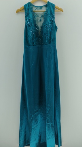 [P04870-14] Vestido turquesa encaje y seda AREA LIMITE T:44