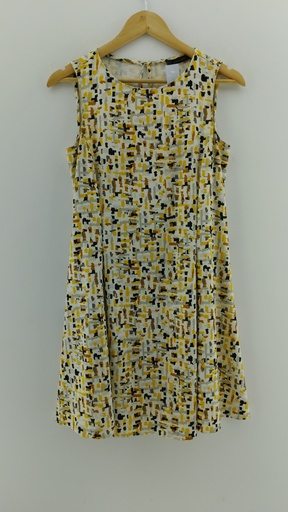 [P04874-1] Vestido blanco diseño abstracto ZARA T:XS