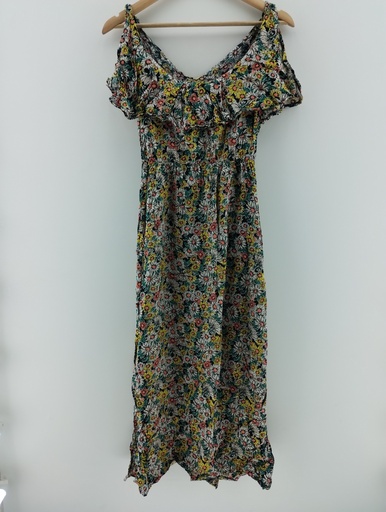 [P04884-8] Vestido largo negro floreado T:M