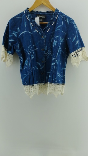 [P04891-2] Blusa manga 3/4 azul con puntilla de encaje REQUIREMENTS T:M